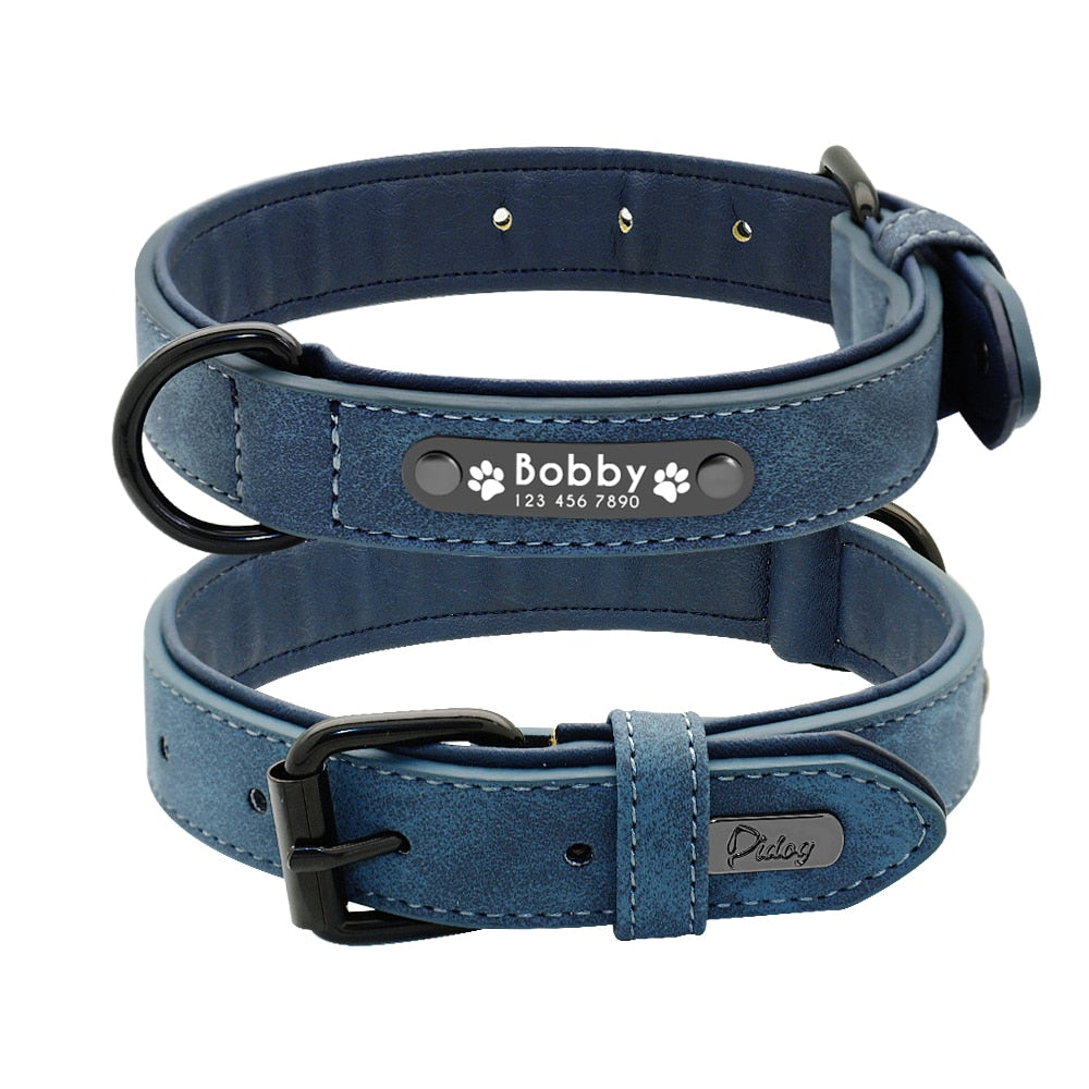 Personalized Leather Dog Collar and Leash-Navy Blue