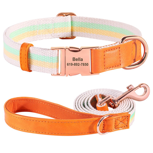 Personalized Striped Collar and Leash-Ming Green/Spring Yellow